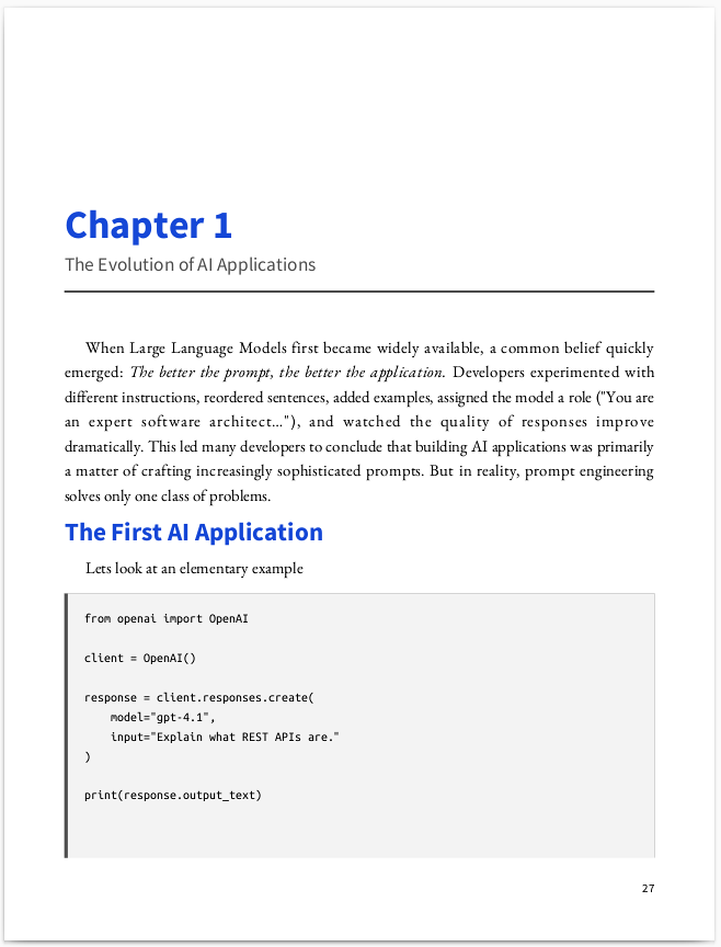 An exported PDF page showing a chapter heading, a subheading, and a monospace code block.